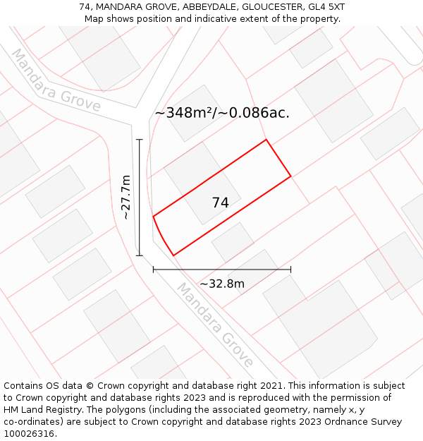74, MANDARA GROVE, ABBEYDALE, GLOUCESTER, GL4 5XT: Plot and title map