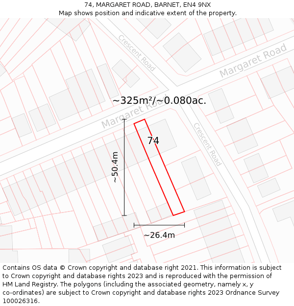 74, MARGARET ROAD, BARNET, EN4 9NX: Plot and title map