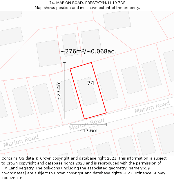 74, MARION ROAD, PRESTATYN, LL19 7DF: Plot and title map