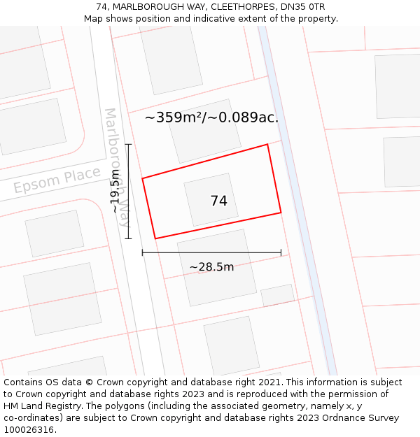 74, MARLBOROUGH WAY, CLEETHORPES, DN35 0TR: Plot and title map