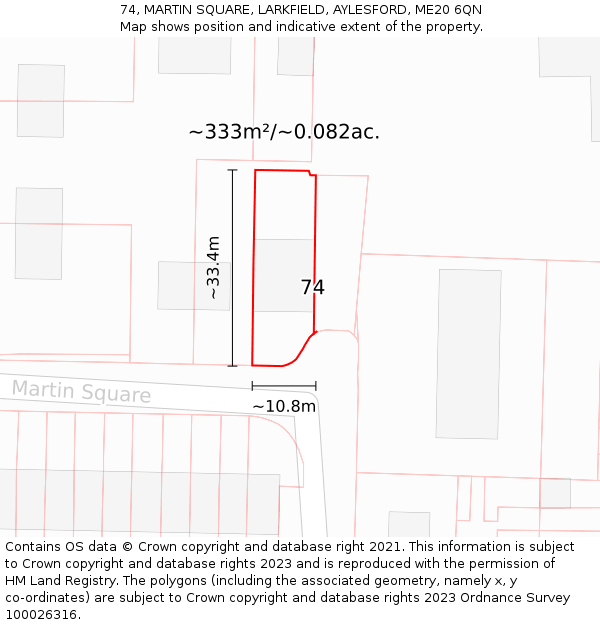 74, MARTIN SQUARE, LARKFIELD, AYLESFORD, ME20 6QN: Plot and title map