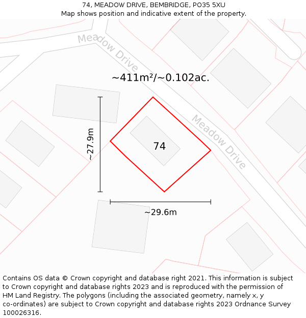 74, MEADOW DRIVE, BEMBRIDGE, PO35 5XU: Plot and title map