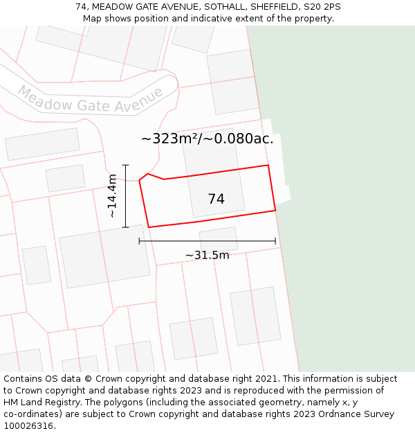 74, MEADOW GATE AVENUE, SOTHALL, SHEFFIELD, S20 2PS: Plot and title map