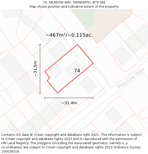 74, MEADOW WAY, TAMWORTH, B79 0EE: Plot and title map