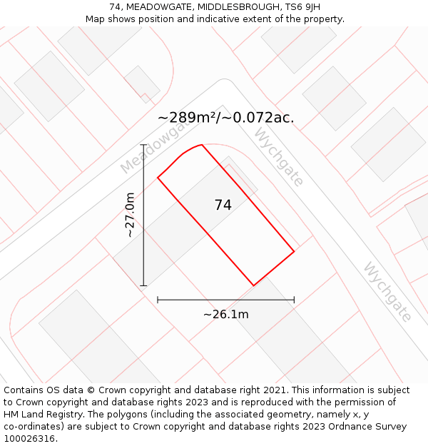 74, MEADOWGATE, MIDDLESBROUGH, TS6 9JH: Plot and title map