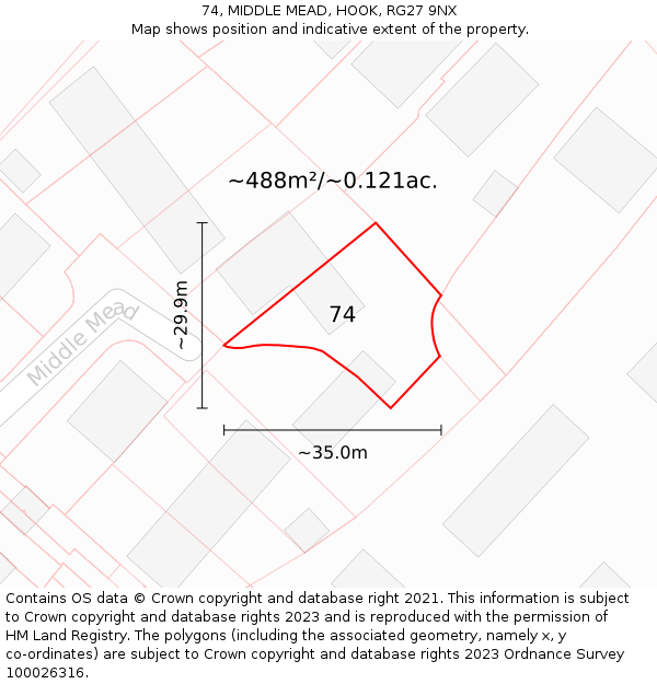 74, MIDDLE MEAD, HOOK, RG27 9NX: Plot and title map