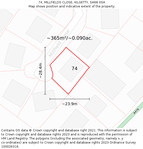 74, MILLFIELDS CLOSE, KILGETTY, SA68 0SA: Plot and title map
