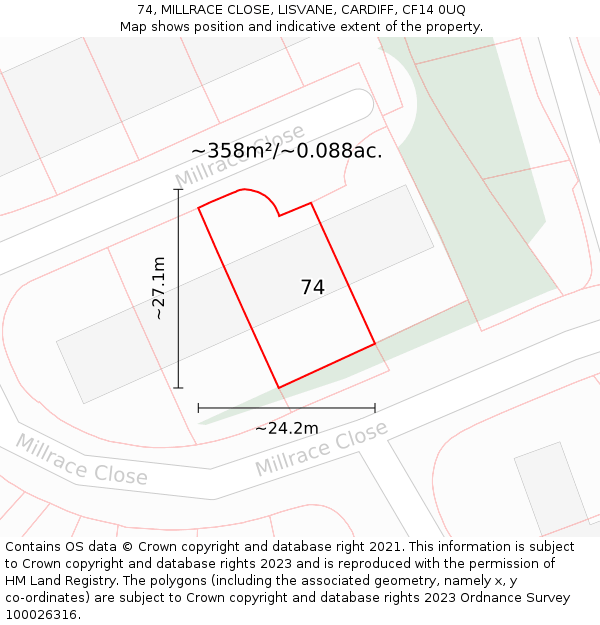 74, MILLRACE CLOSE, LISVANE, CARDIFF, CF14 0UQ: Plot and title map