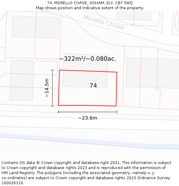 74, MORELLO CHASE, SOHAM, ELY, CB7 5WQ: Plot and title map