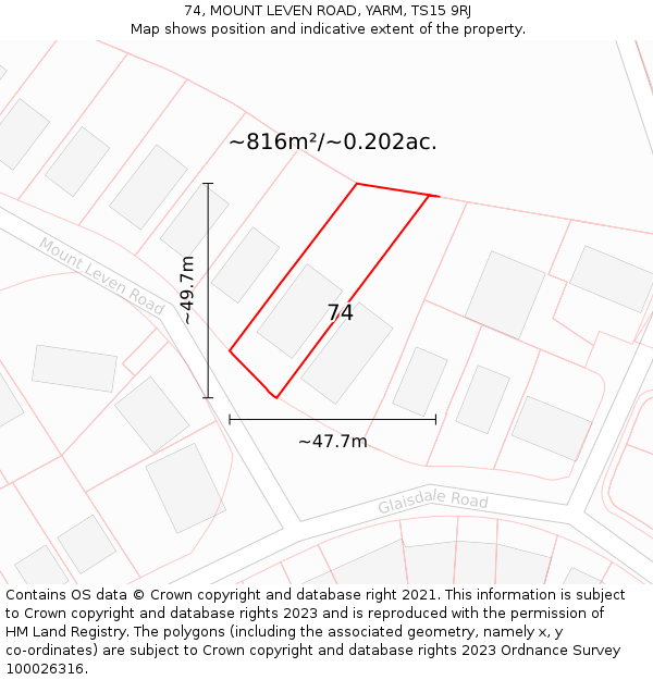 74, MOUNT LEVEN ROAD, YARM, TS15 9RJ: Plot and title map