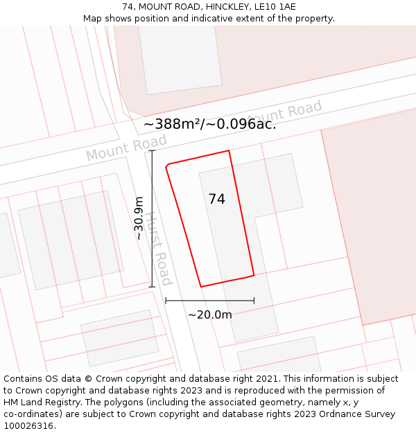 74, MOUNT ROAD, HINCKLEY, LE10 1AE: Plot and title map