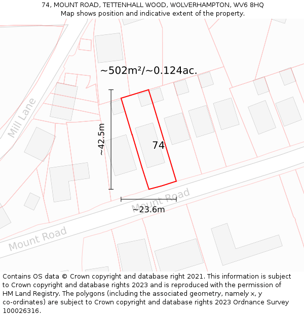 74, MOUNT ROAD, TETTENHALL WOOD, WOLVERHAMPTON, WV6 8HQ: Plot and title map