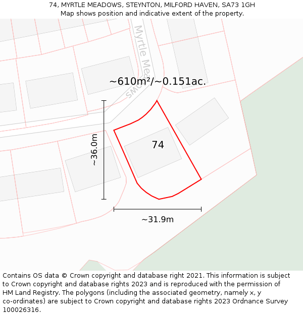 74, MYRTLE MEADOWS, STEYNTON, MILFORD HAVEN, SA73 1GH: Plot and title map