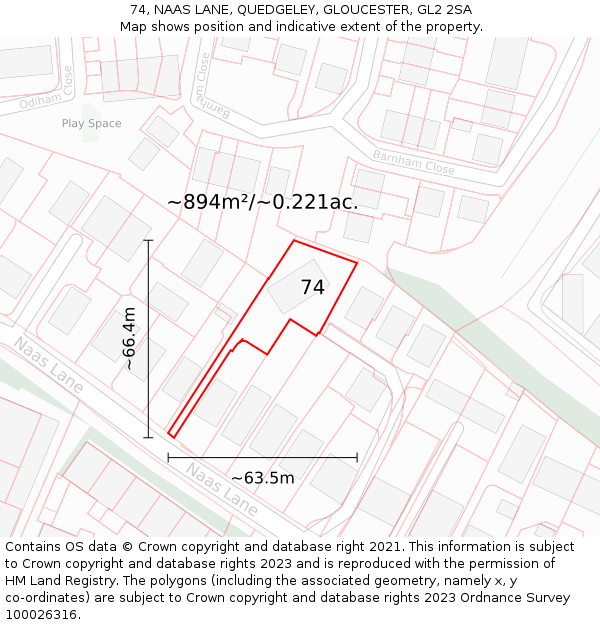 74, NAAS LANE, QUEDGELEY, GLOUCESTER, GL2 2SA: Plot and title map