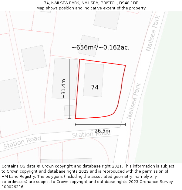 74, NAILSEA PARK, NAILSEA, BRISTOL, BS48 1BB: Plot and title map