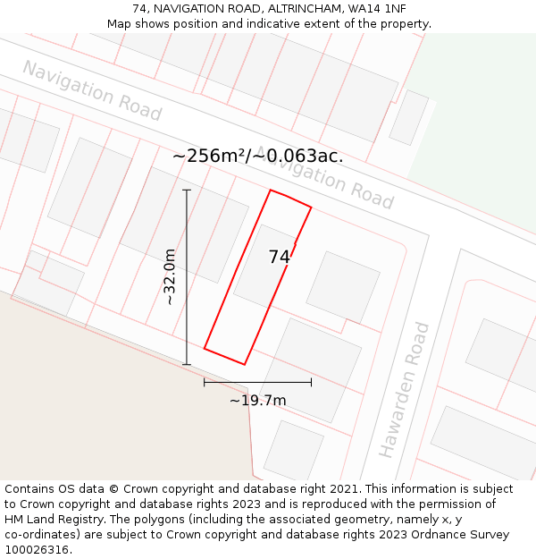 74, NAVIGATION ROAD, ALTRINCHAM, WA14 1NF: Plot and title map