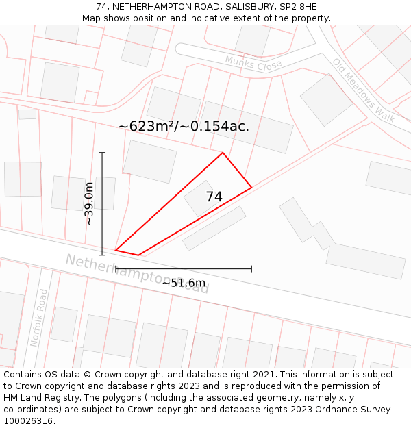 74, NETHERHAMPTON ROAD, SALISBURY, SP2 8HE: Plot and title map
