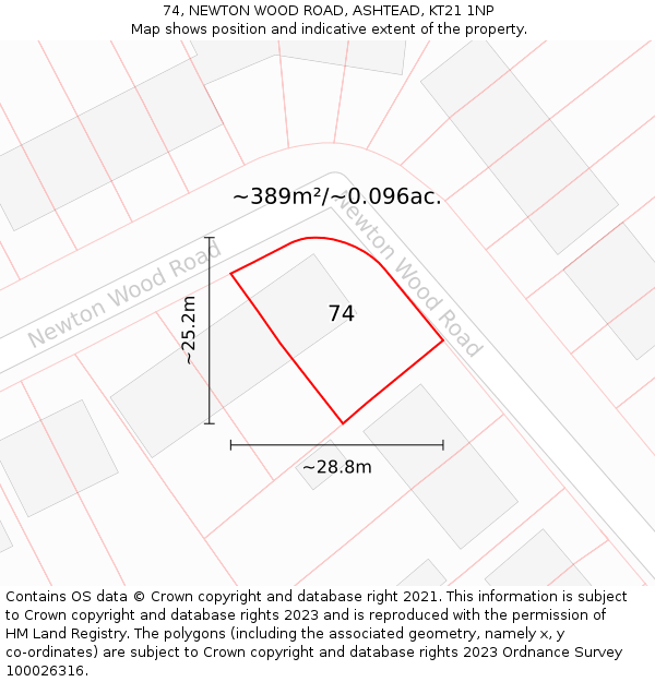 74, NEWTON WOOD ROAD, ASHTEAD, KT21 1NP: Plot and title map