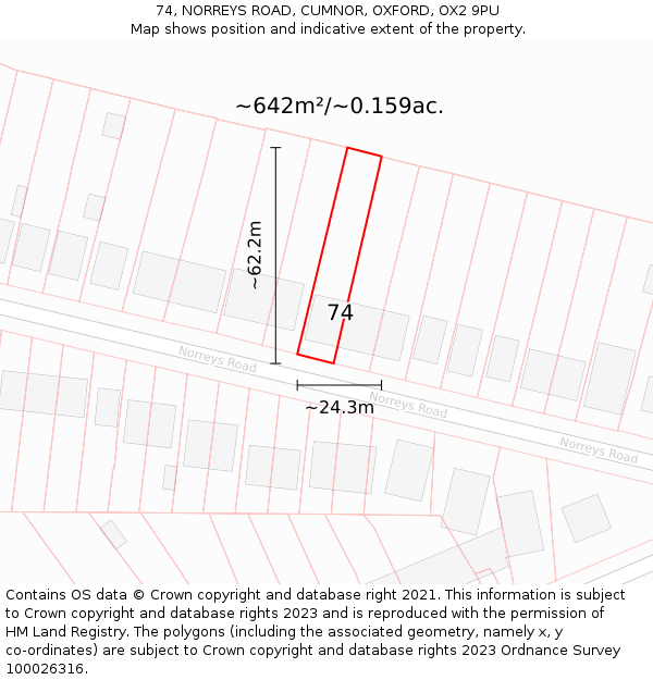 74, NORREYS ROAD, CUMNOR, OXFORD, OX2 9PU: Plot and title map