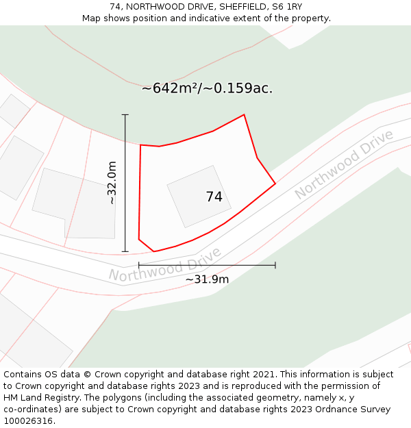 74, NORTHWOOD DRIVE, SHEFFIELD, S6 1RY: Plot and title map