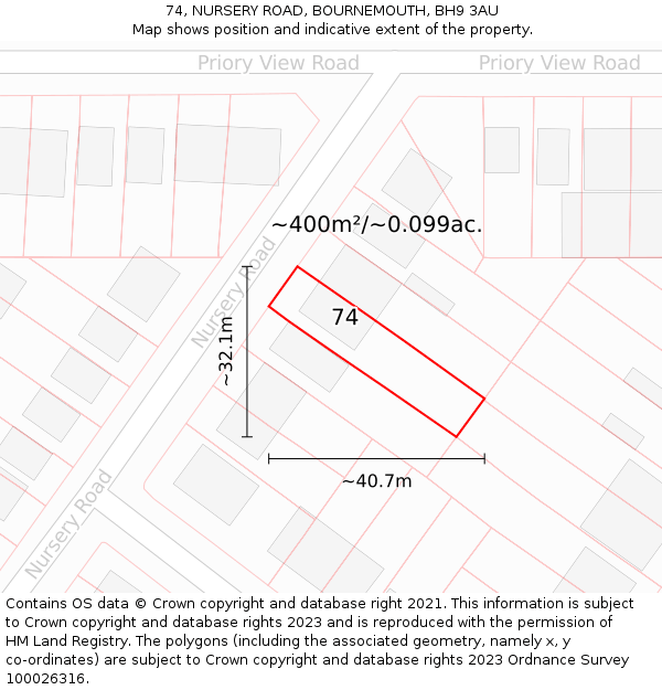 74, NURSERY ROAD, BOURNEMOUTH, BH9 3AU: Plot and title map