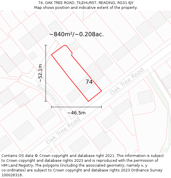 74, OAK TREE ROAD, TILEHURST, READING, RG31 6JY: Plot and title map