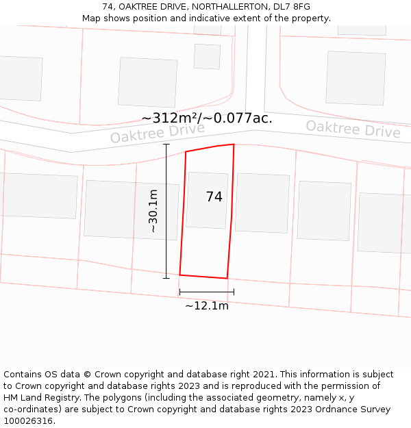 74, OAKTREE DRIVE, NORTHALLERTON, DL7 8FG: Plot and title map