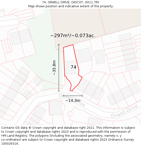 74, ORWELL DRIVE, DIDCOT, OX11 7RY: Plot and title map