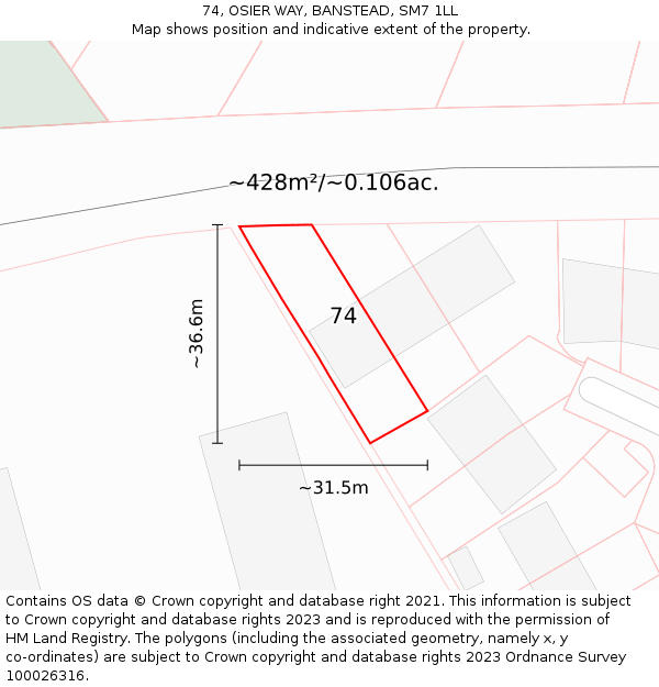 74, OSIER WAY, BANSTEAD, SM7 1LL: Plot and title map