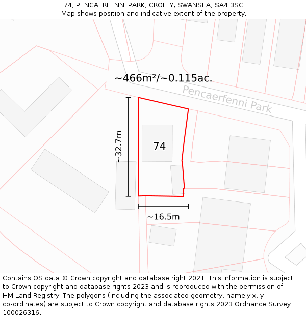 74, PENCAERFENNI PARK, CROFTY, SWANSEA, SA4 3SG: Plot and title map