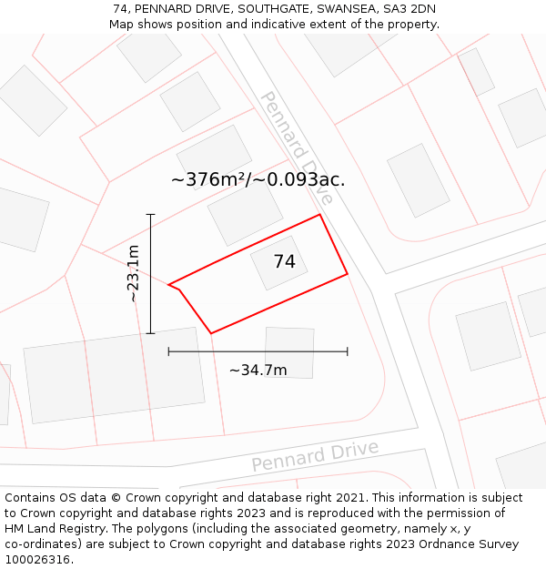 74, PENNARD DRIVE, SOUTHGATE, SWANSEA, SA3 2DN: Plot and title map