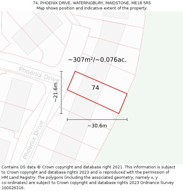 74, PHOENIX DRIVE, WATERINGBURY, MAIDSTONE, ME18 5RS: Plot and title map