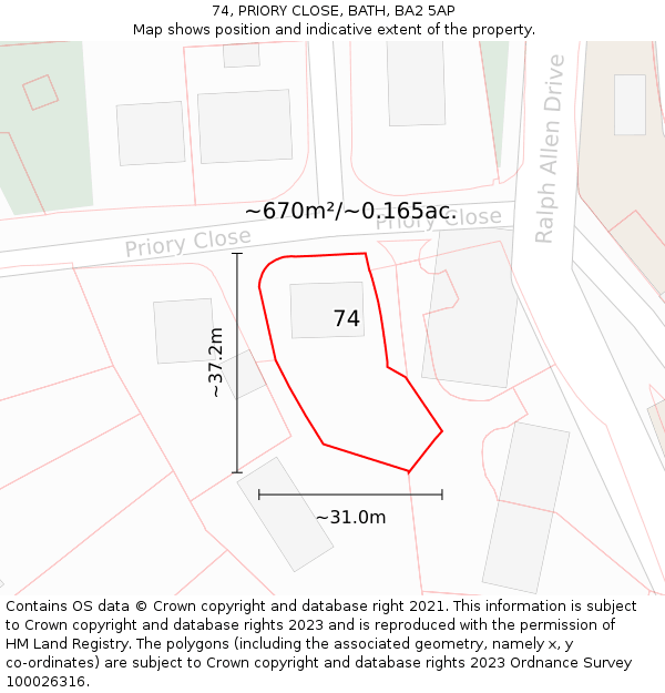 74, PRIORY CLOSE, BATH, BA2 5AP: Plot and title map