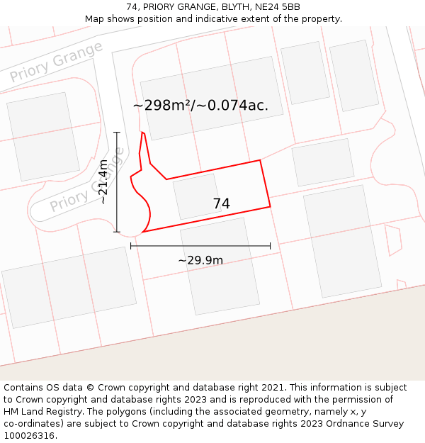 74, PRIORY GRANGE, BLYTH, NE24 5BB: Plot and title map
