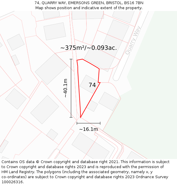 74, QUARRY WAY, EMERSONS GREEN, BRISTOL, BS16 7BN: Plot and title map