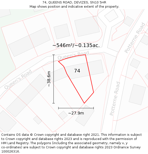 74, QUEENS ROAD, DEVIZES, SN10 5HR: Plot and title map