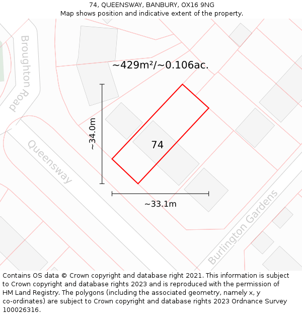 74, QUEENSWAY, BANBURY, OX16 9NG: Plot and title map