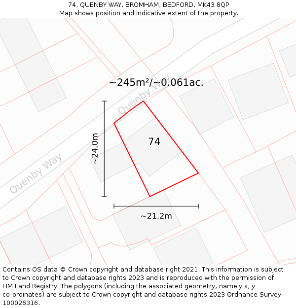 74, QUENBY WAY, BROMHAM, BEDFORD, MK43 8QP: Plot and title map