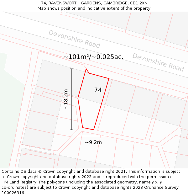 74, RAVENSWORTH GARDENS, CAMBRIDGE, CB1 2XN: Plot and title map