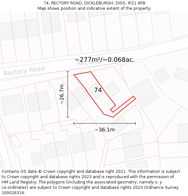 74, RECTORY ROAD, DICKLEBURGH, DISS, IP21 4PB: Plot and title map