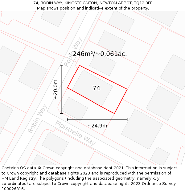 74, ROBIN WAY, KINGSTEIGNTON, NEWTON ABBOT, TQ12 3FF: Plot and title map