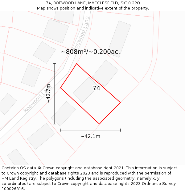 74, ROEWOOD LANE, MACCLESFIELD, SK10 2PQ: Plot and title map