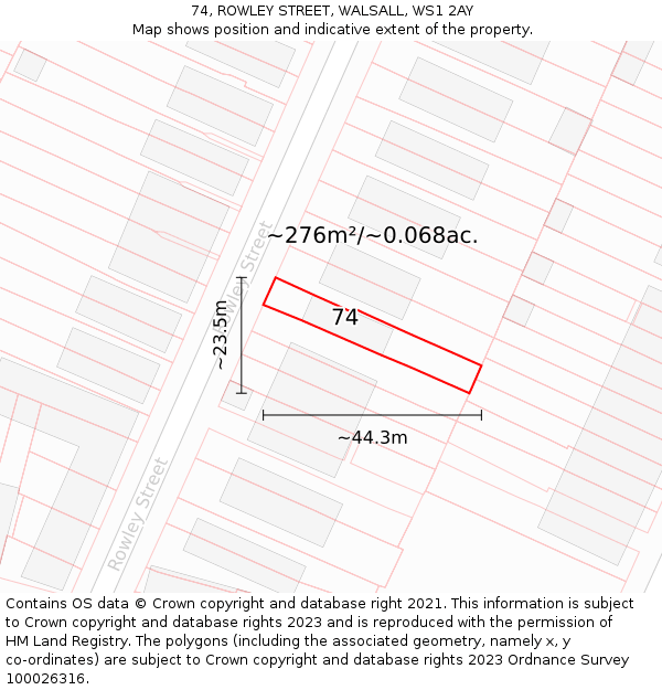 74, ROWLEY STREET, WALSALL, WS1 2AY: Plot and title map