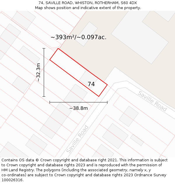 74, SAVILLE ROAD, WHISTON, ROTHERHAM, S60 4DX: Plot and title map
