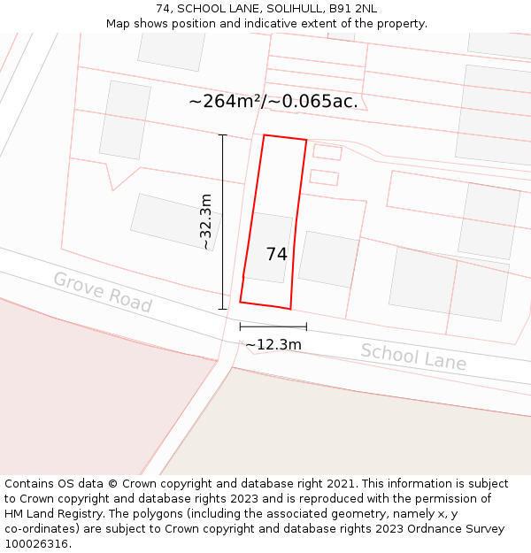 74, SCHOOL LANE, SOLIHULL, B91 2NL: Plot and title map