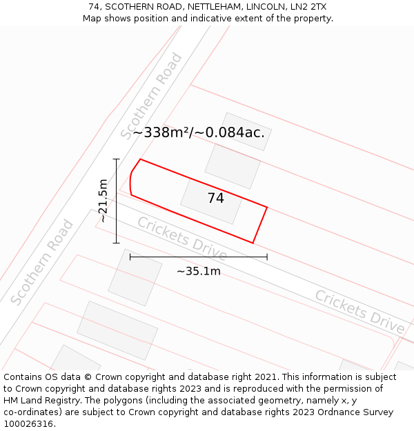 74, SCOTHERN ROAD, NETTLEHAM, LINCOLN, LN2 2TX: Plot and title map