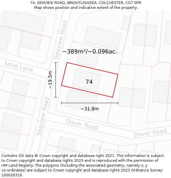 74, SEAVIEW ROAD, BRIGHTLINGSEA, COLCHESTER, CO7 0PR: Plot and title map