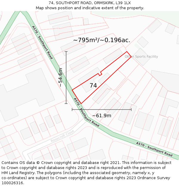 74, SOUTHPORT ROAD, ORMSKIRK, L39 1LX: Plot and title map