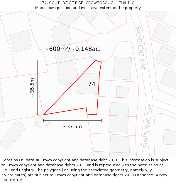 74, SOUTHRIDGE RISE, CROWBOROUGH, TN6 1LQ: Plot and title map