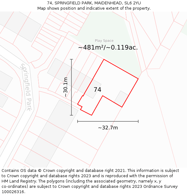 74, SPRINGFIELD PARK, MAIDENHEAD, SL6 2YU: Plot and title map